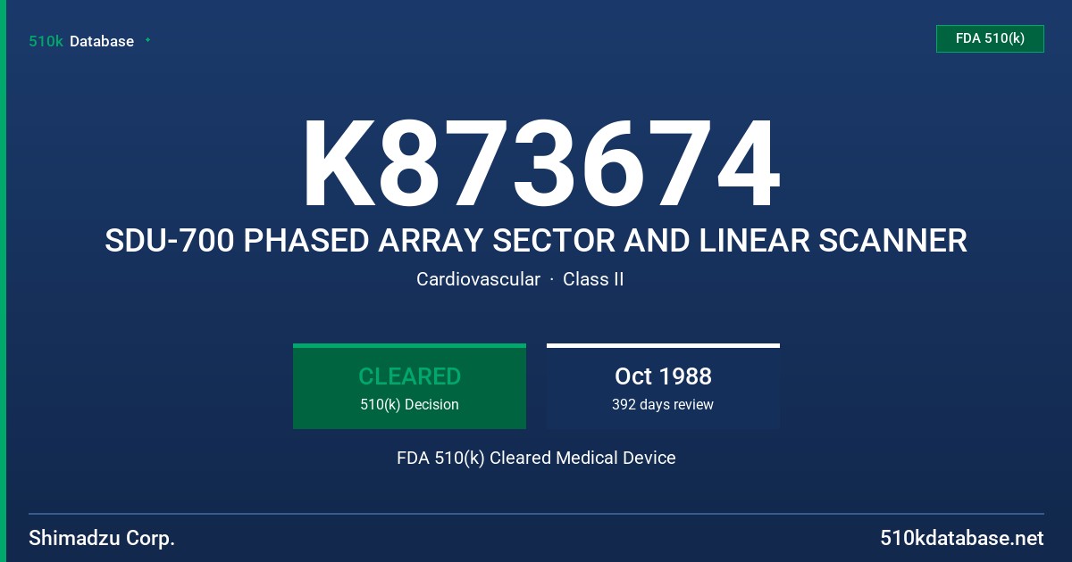K873674 SDU-700 PHASED ARRAY SECTOR AND LINEAR SCANNER FDA 510(k) Cleared Medical Device