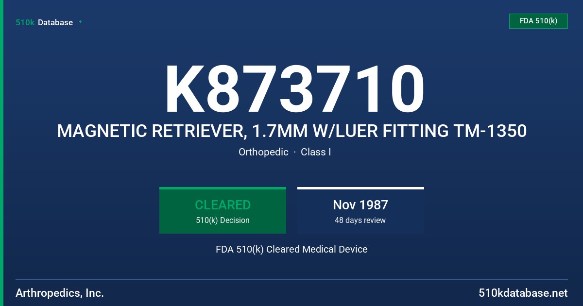 K873710 MAGNETIC RETRIEVER, 1.7MM W/LUER FITTING TM-1350 FDA 510(k) Cleared Medical Device