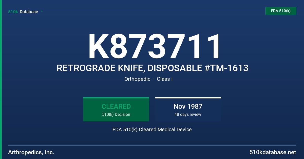 K873711 RETROGRADE KNIFE, DISPOSABLE #TM-1613 FDA 510(k) Cleared Medical Device