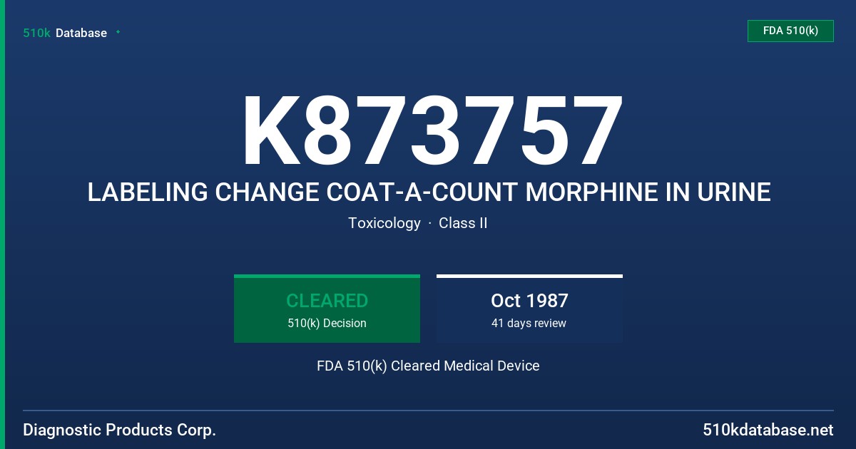 K873757 LABELING CHANGE COAT-A-COUNT MORPHINE IN URINE FDA 510(k) Cleared Medical Device
