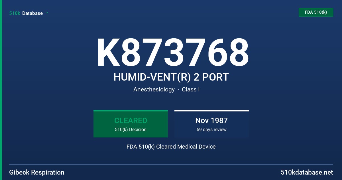 K873768 HUMID-VENT(R) 2 PORT FDA 510(k) Cleared Medical Device