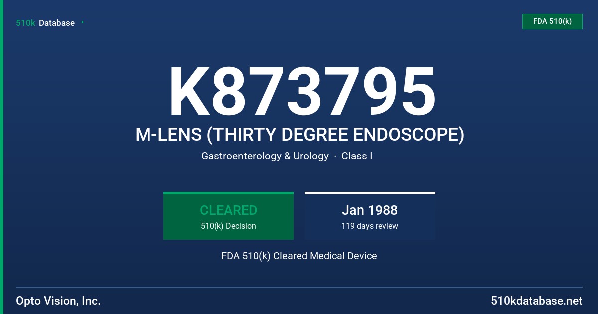 K873795 M-LENS (THIRTY DEGREE ENDOSCOPE) FDA 510(k) Cleared Medical Device