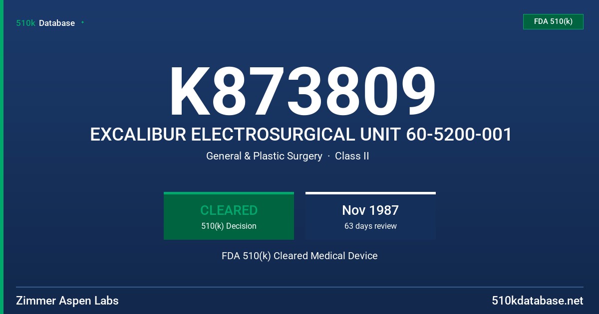 K873809 EXCALIBUR ELECTROSURGICAL UNIT 60-5200-001 FDA 510(k) Cleared Medical Device