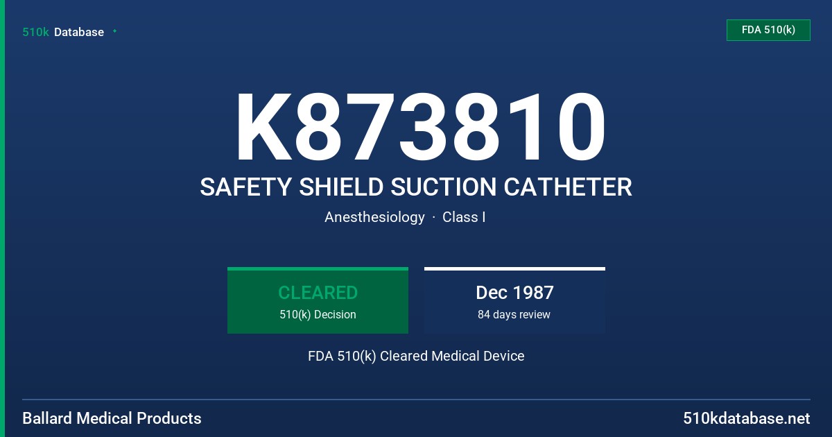 K873810 SAFETY SHIELD SUCTION CATHETER FDA 510(k) Cleared Medical Device