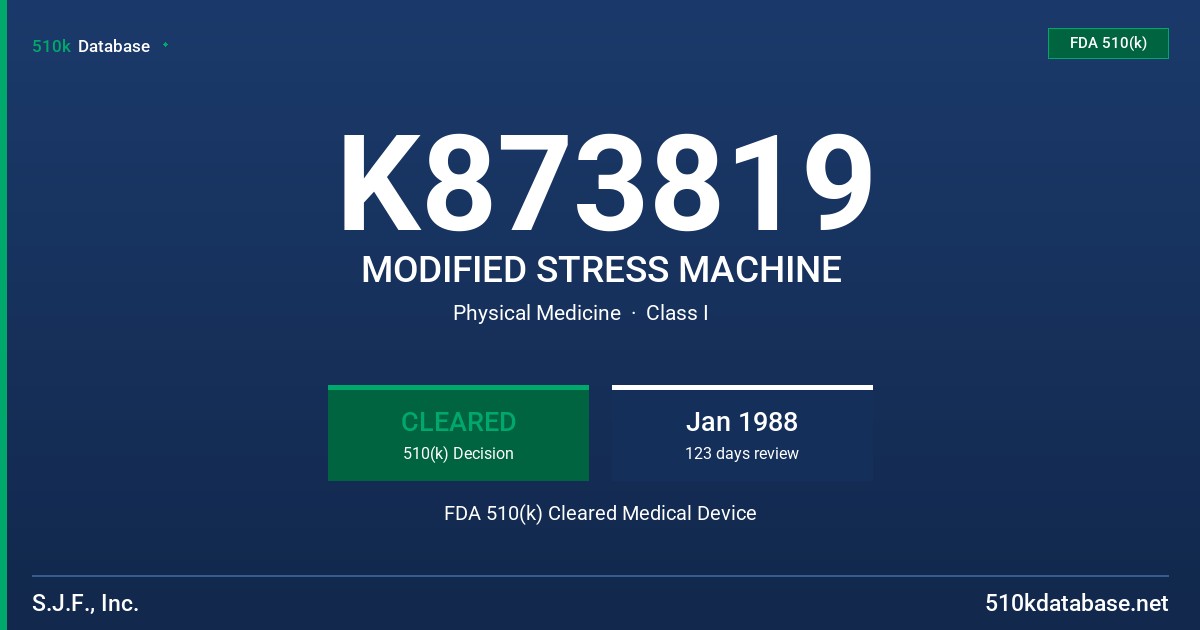 K873819 MODIFIED STRESS MACHINE FDA 510(k) Cleared Medical Device