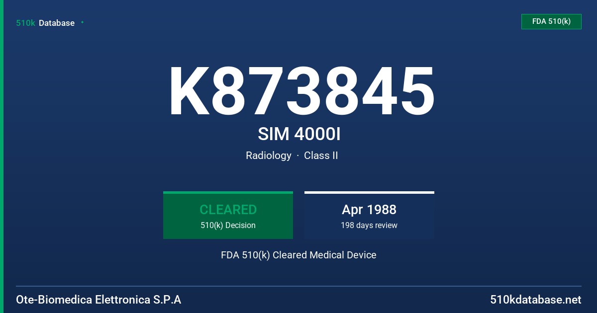 K873845 SIM 4000I FDA 510(k) Cleared Medical Device