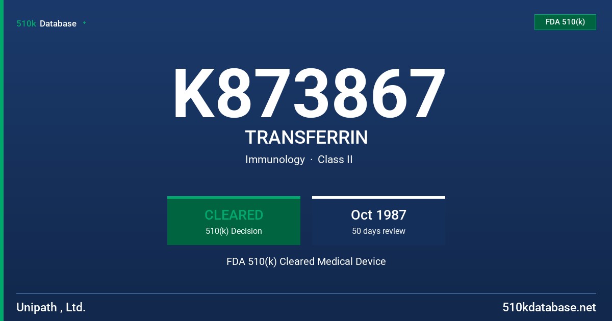K873867 TRANSFERRIN FDA 510(k) Cleared Medical Device