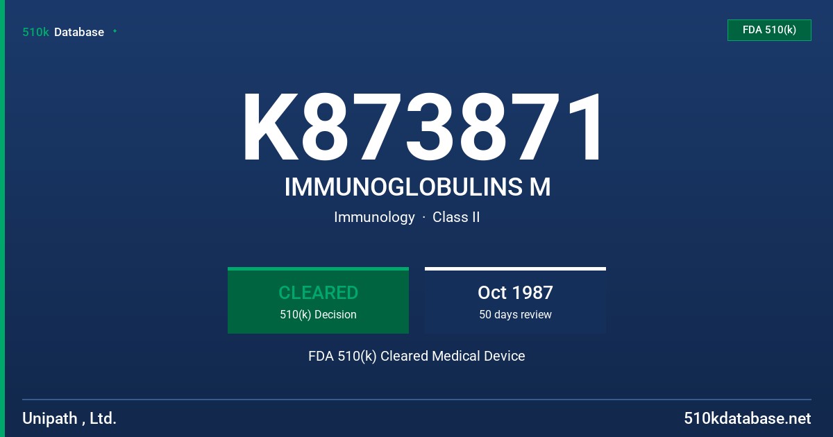 K873871 IMMUNOGLOBULINS M FDA 510(k) Cleared Medical Device
