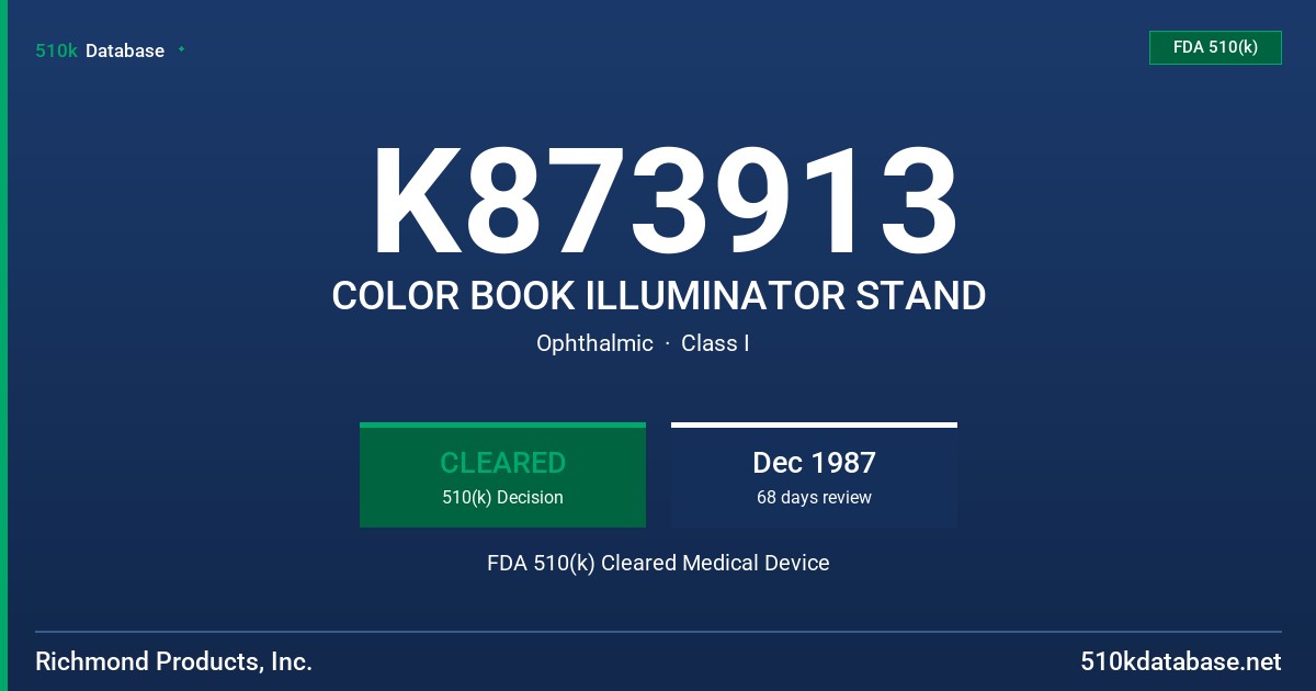 K873913 COLOR BOOK ILLUMINATOR STAND FDA 510(k) Cleared Medical Device