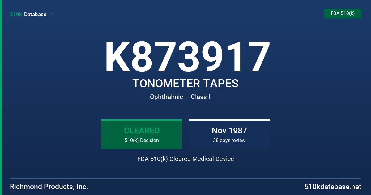 K873917 TONOMETER TAPES FDA 510(k) Cleared Medical Device