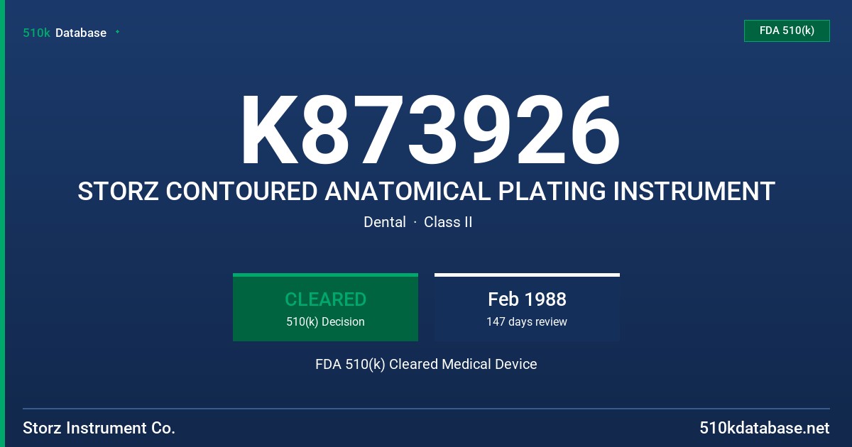 K873926 STORZ CONTOURED ANATOMICAL PLATING INSTRUMENT FDA 510(k) Cleared Medical Device