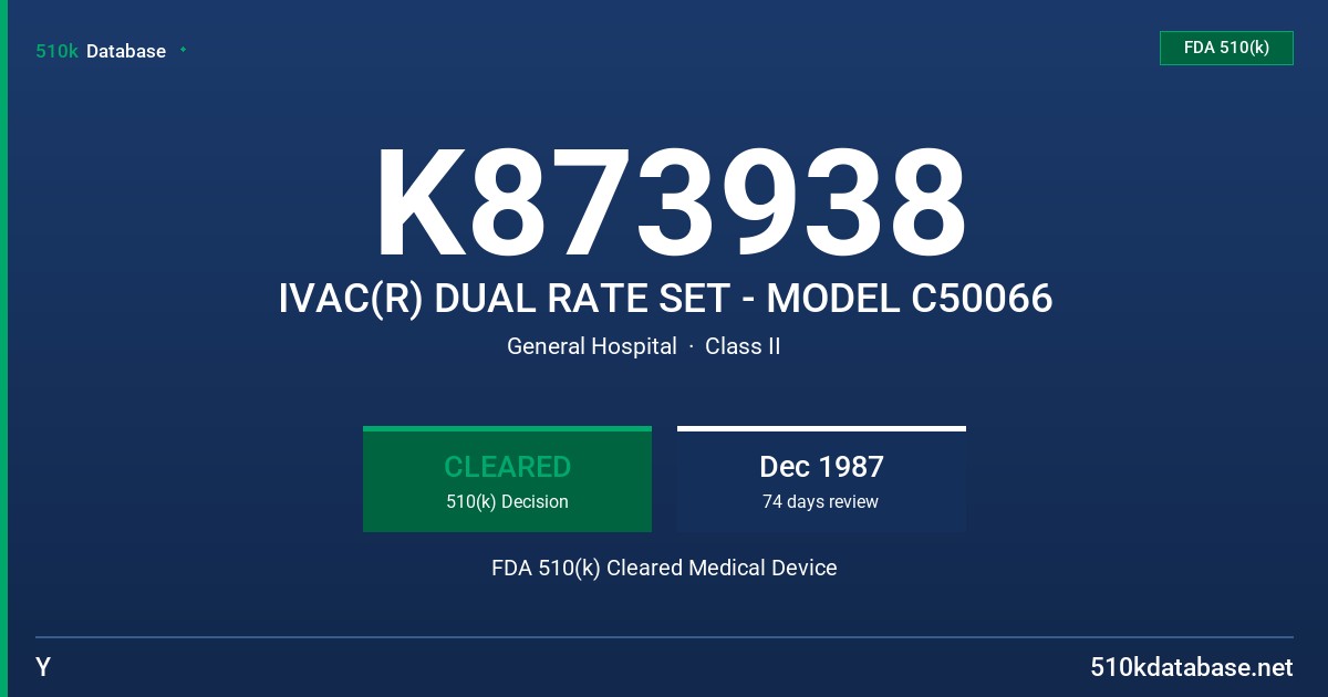 K873938 IVAC(R) DUAL RATE SET - MODEL C50066 FDA 510(k) Cleared Medical Device