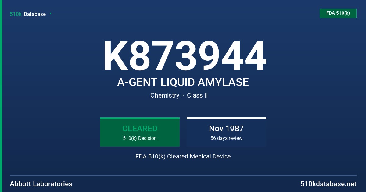 K873944 A-GENT LIQUID AMYLASE FDA 510(k) Cleared Medical Device