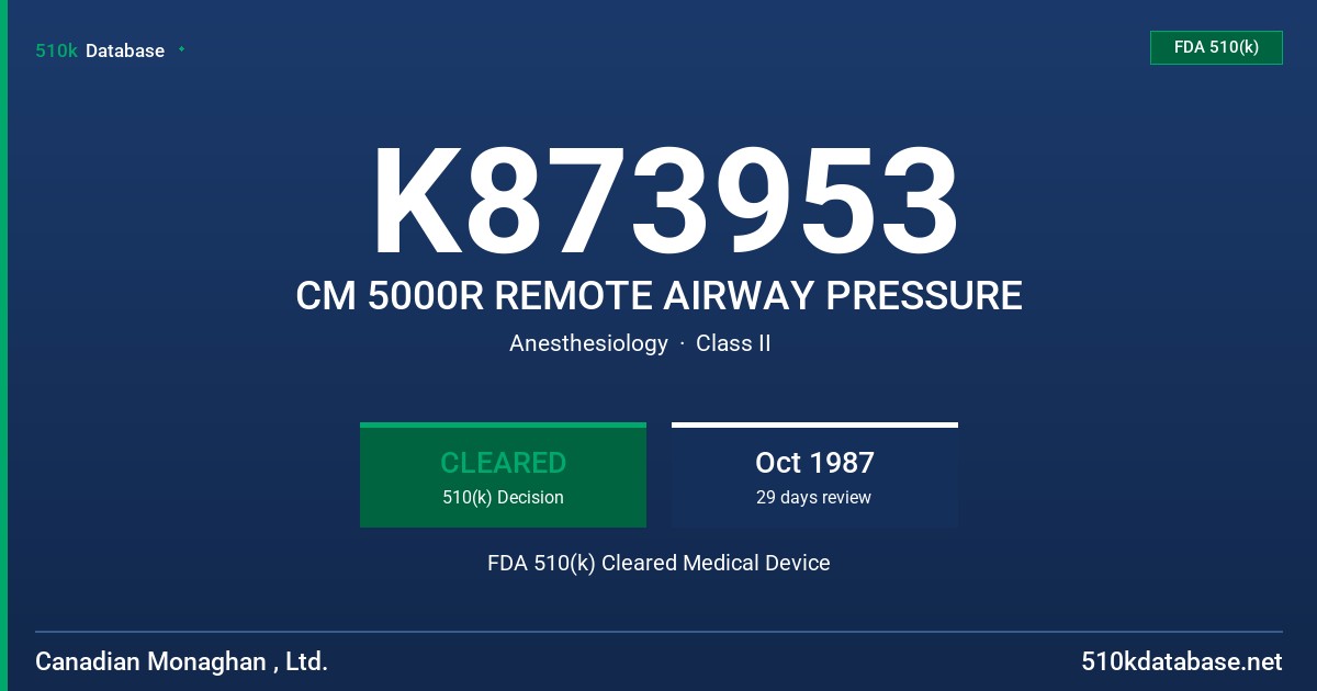 K873953 CM 5000R REMOTE AIRWAY PRESSURE FDA 510(k) Cleared Medical Device