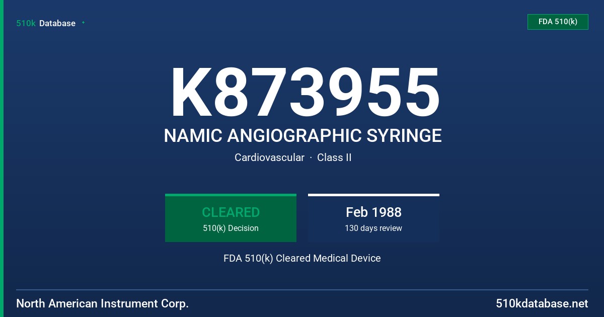 K873955 NAMIC ANGIOGRAPHIC SYRINGE FDA 510(k) Cleared Medical Device