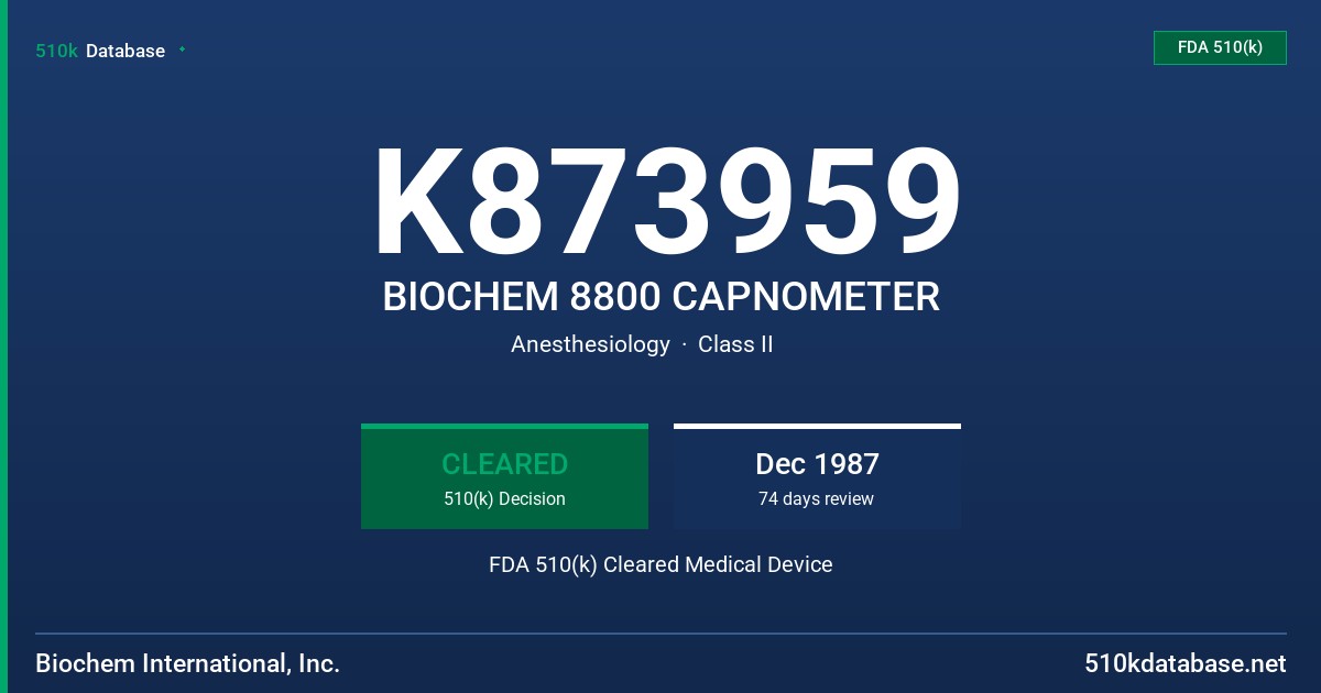 K873959 BIOCHEM 8800 CAPNOMETER FDA 510(k) Cleared Medical Device