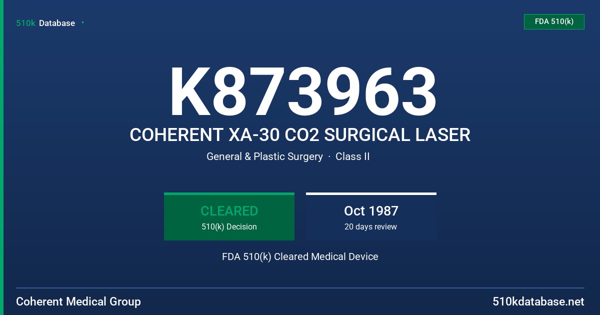 K873963 COHERENT XA-30 CO2 SURGICAL LASER FDA 510(k) Cleared Medical Device