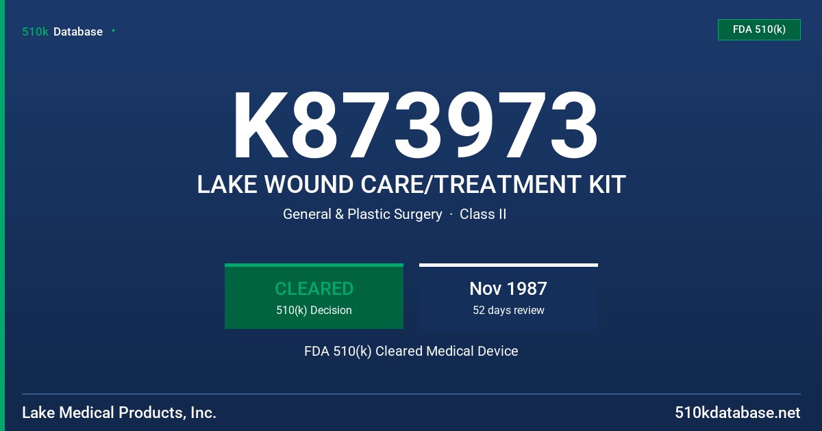 K873973 LAKE WOUND CARE/TREATMENT KIT FDA 510(k) Cleared Medical Device