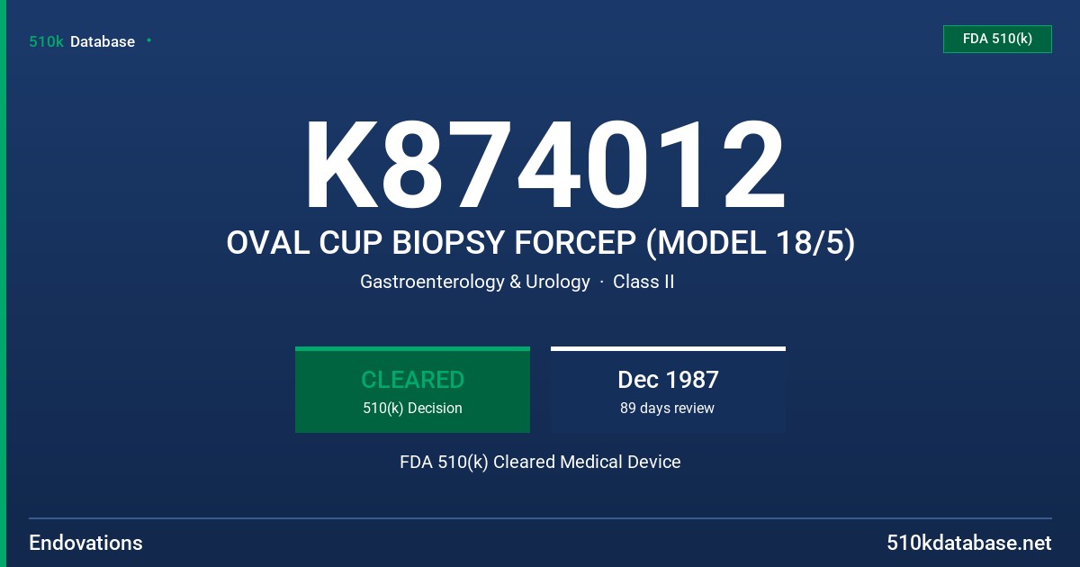 K874012 OVAL CUP BIOPSY FORCEP (MODEL 18/5) FDA 510(k) Cleared Medical Device