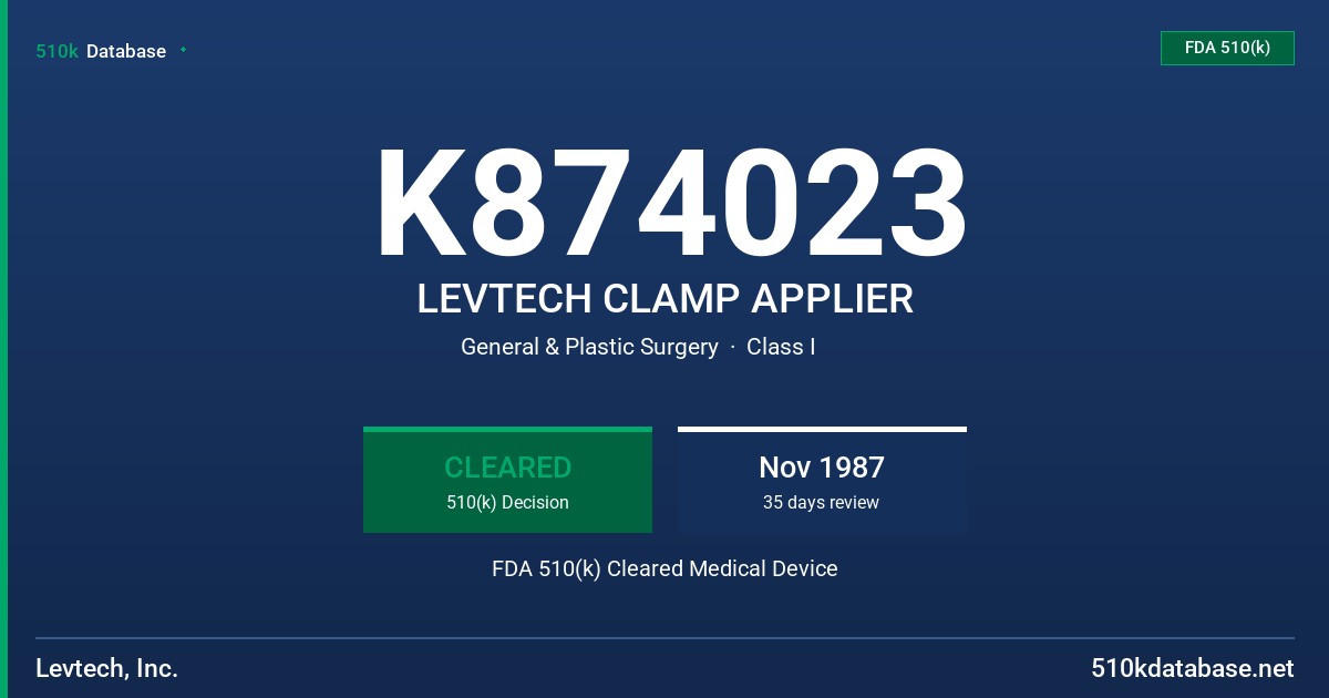 K874023 LEVTECH CLAMP APPLIER FDA 510(k) Cleared Medical Device