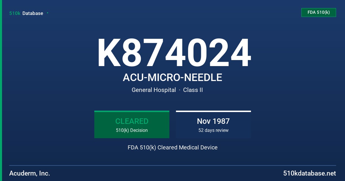 K874024 ACU-MICRO-NEEDLE FDA 510(k) Cleared Medical Device