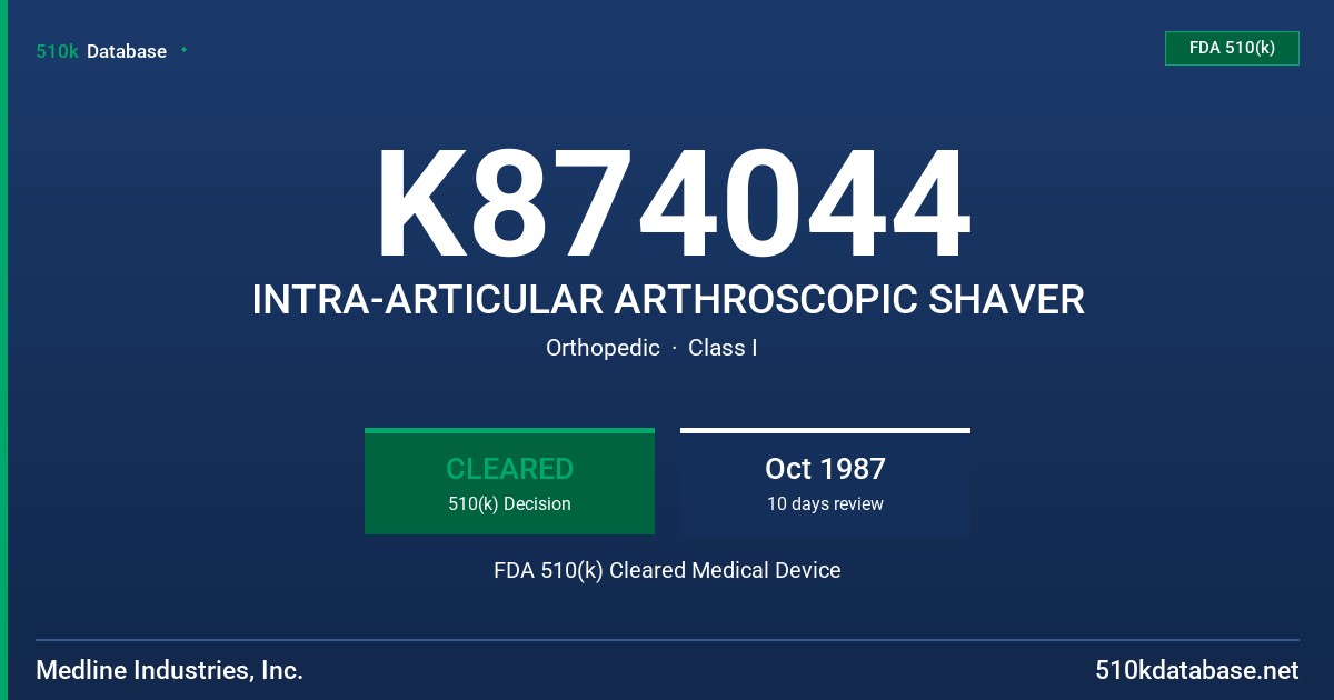 K874044 INTRA-ARTICULAR ARTHROSCOPIC SHAVER FDA 510(k) Cleared Medical Device