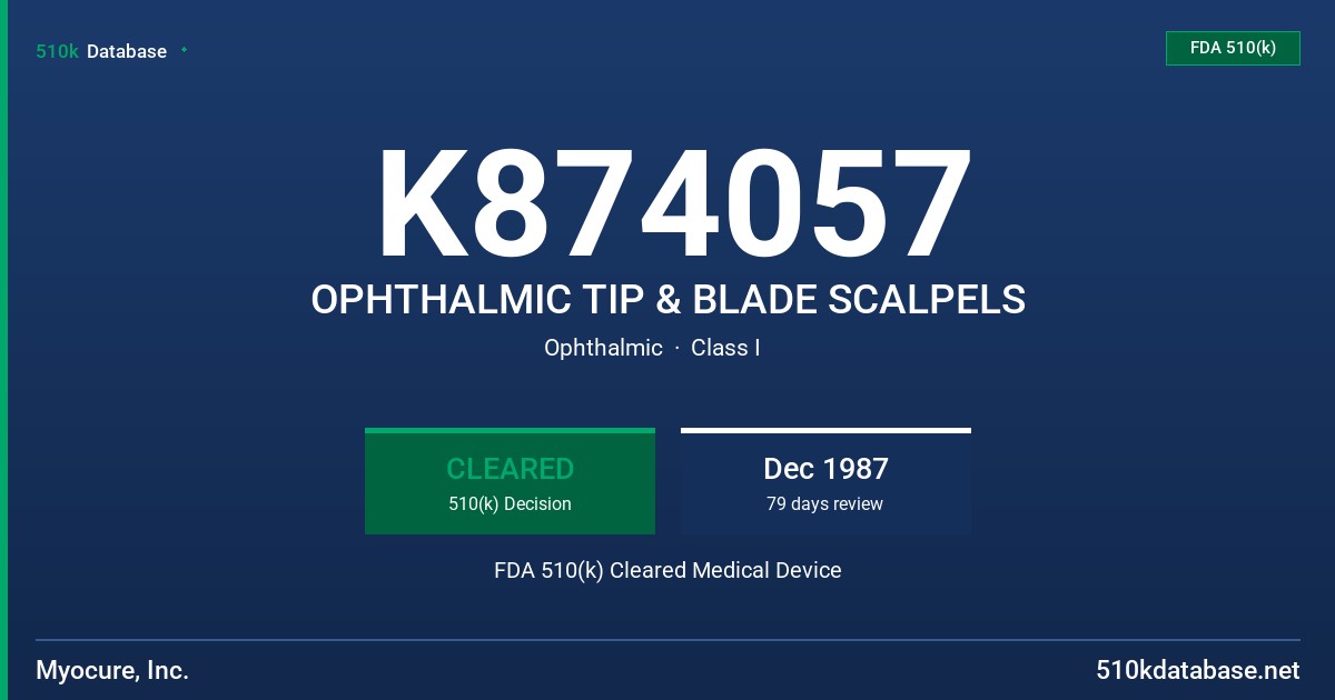 K874057 OPHTHALMIC TIP & BLADE SCALPELS FDA 510(k) Cleared Medical Device