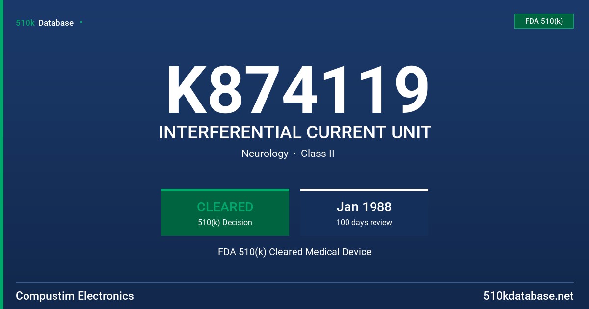 K874119 INTERFERENTIAL CURRENT UNIT FDA 510(k) Cleared Medical Device