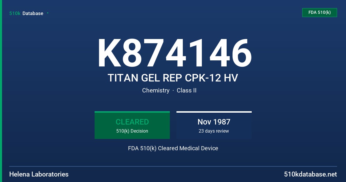 K874146 TITAN GEL REP CPK-12 HV FDA 510(k) Cleared Medical Device