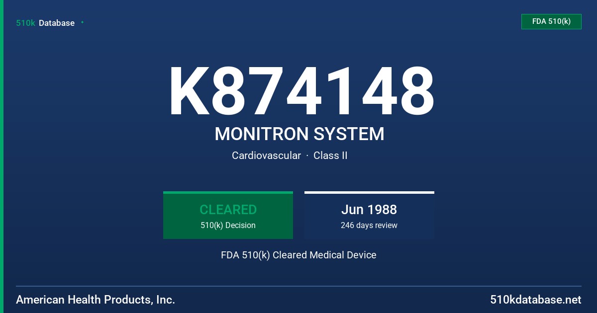 K874148 MONITRON SYSTEM FDA 510(k) Cleared Medical Device