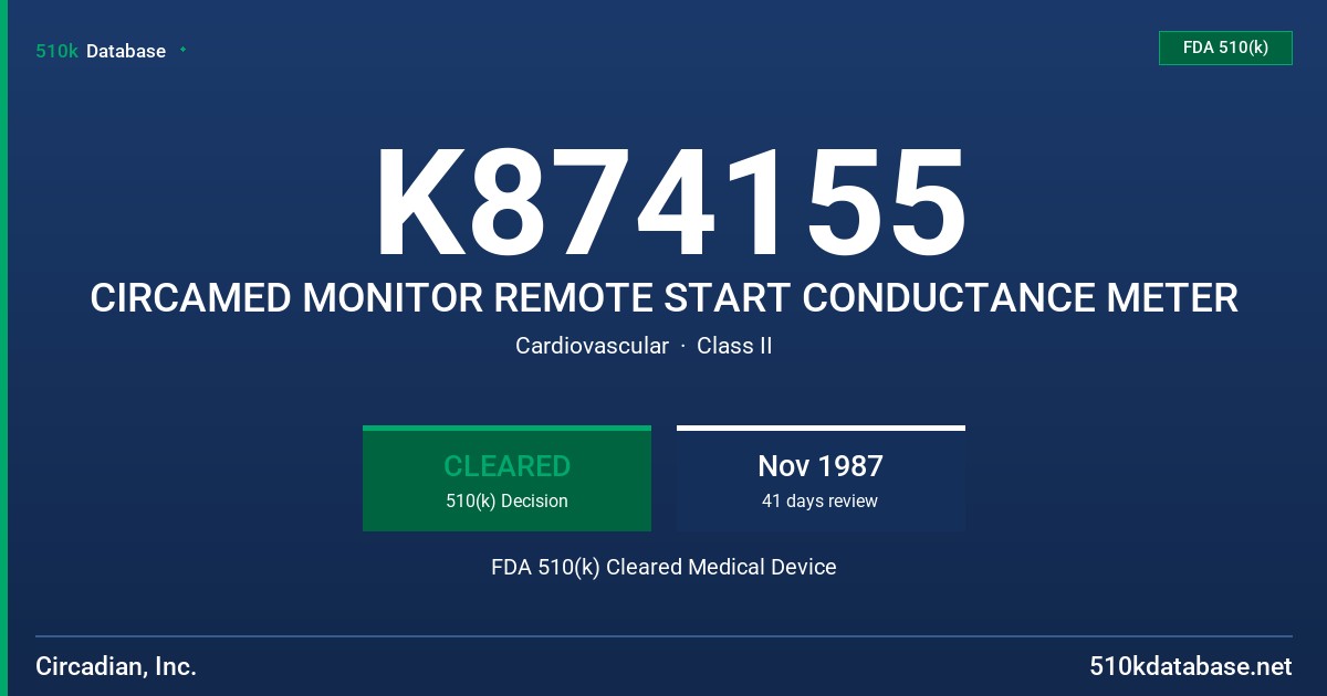 K874155 CIRCAMED MONITOR REMOTE START CONDUCTANCE METER FDA 510(k) Cleared Medical Device