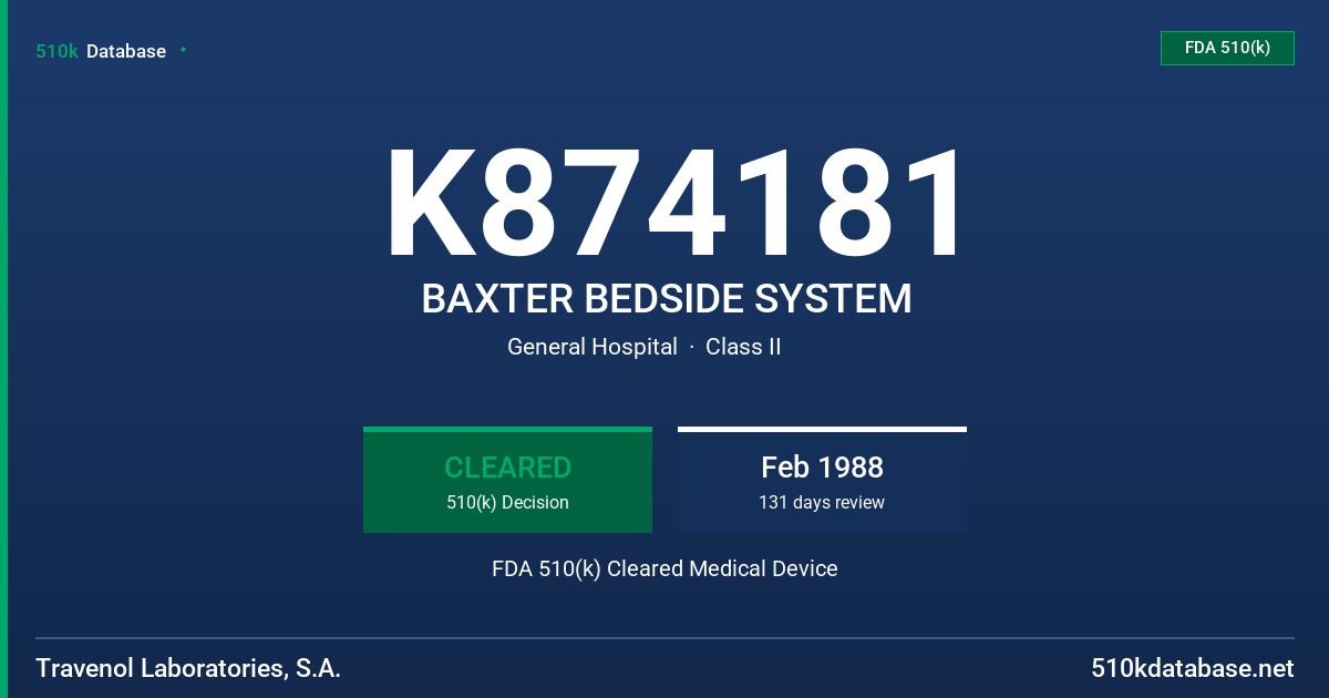 K874181 BAXTER BEDSIDE SYSTEM FDA 510(k) Cleared Medical Device