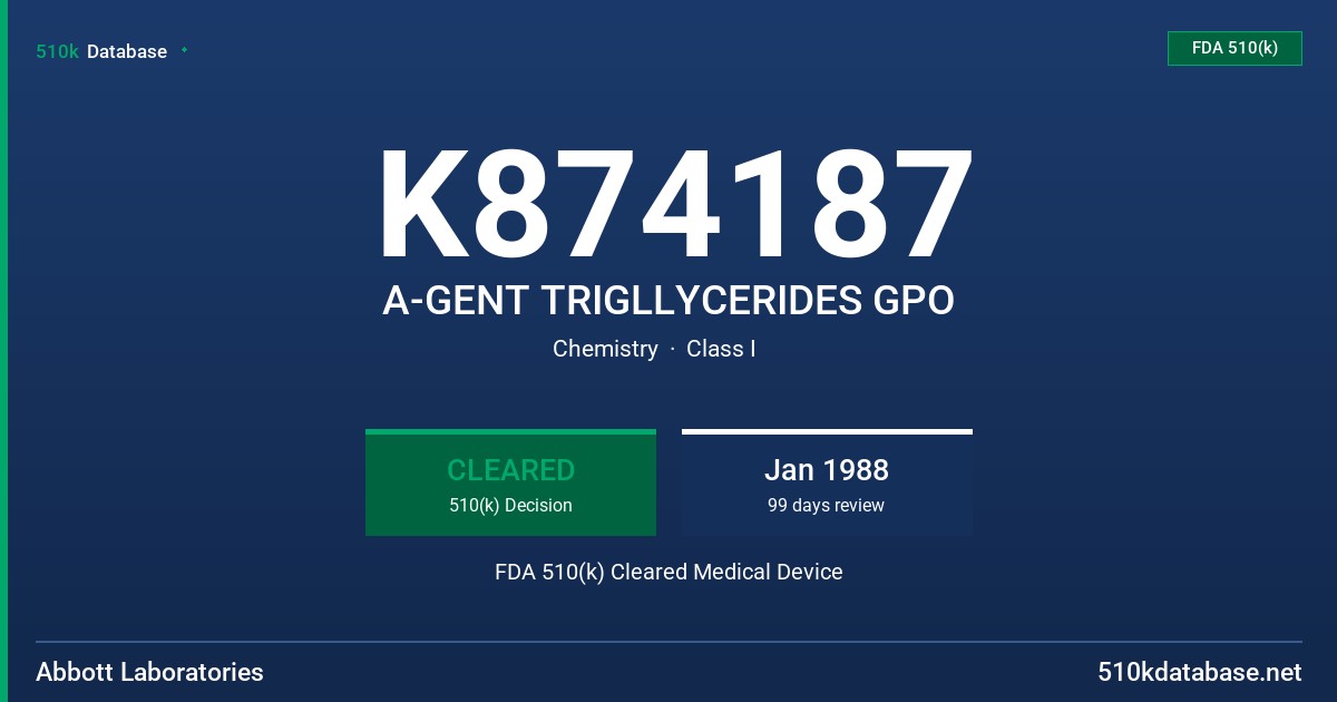 K874187 A-GENT TRIGLLYCERIDES GPO FDA 510(k) Cleared Medical Device