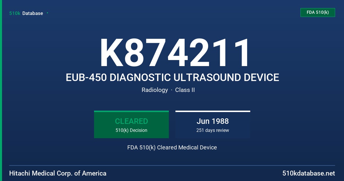 K874211 EUB-450 DIAGNOSTIC ULTRASOUND DEVICE FDA 510(k) Cleared Medical Device
