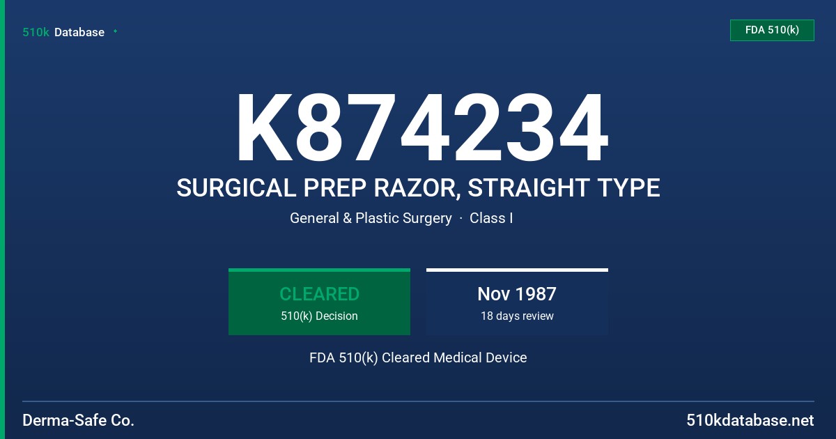 K874234 SURGICAL PREP RAZOR, STRAIGHT TYPE FDA 510(k) Cleared Medical Device