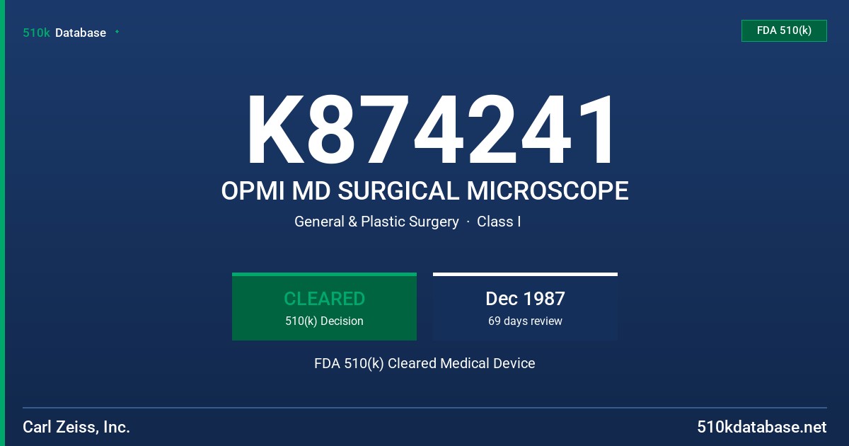 K874241 OPMI MD SURGICAL MICROSCOPE FDA 510(k) Cleared Medical Device