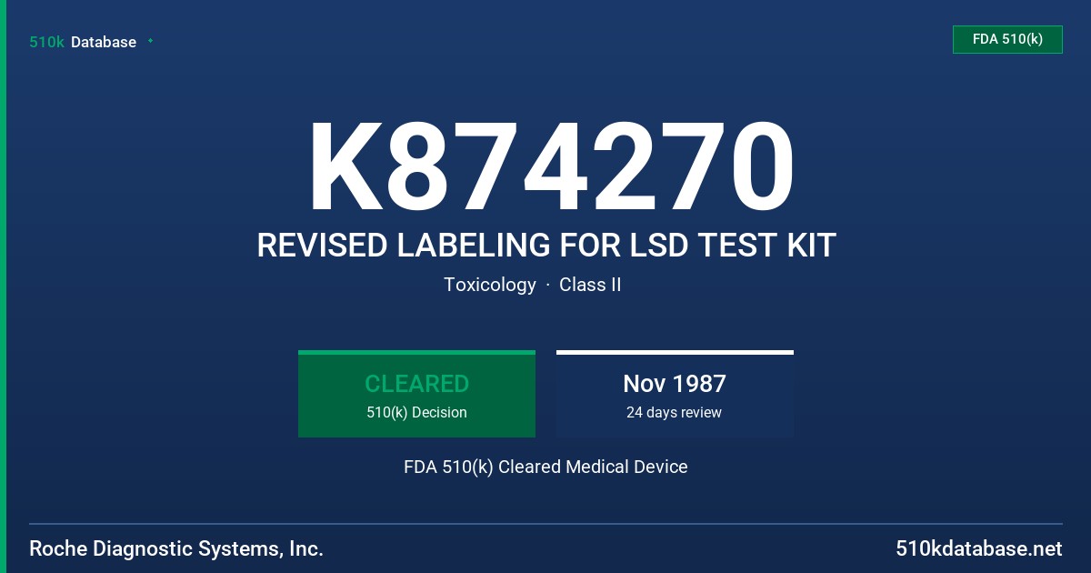 K874270 REVISED LABELING FOR LSD TEST KIT FDA 510(k) Cleared Medical Device
