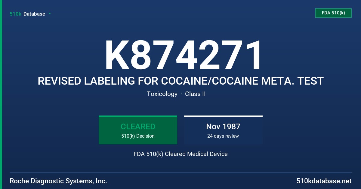 K874271 REVISED LABELING FOR COCAINE/COCAINE META. TEST FDA 510(k) Cleared Medical Device