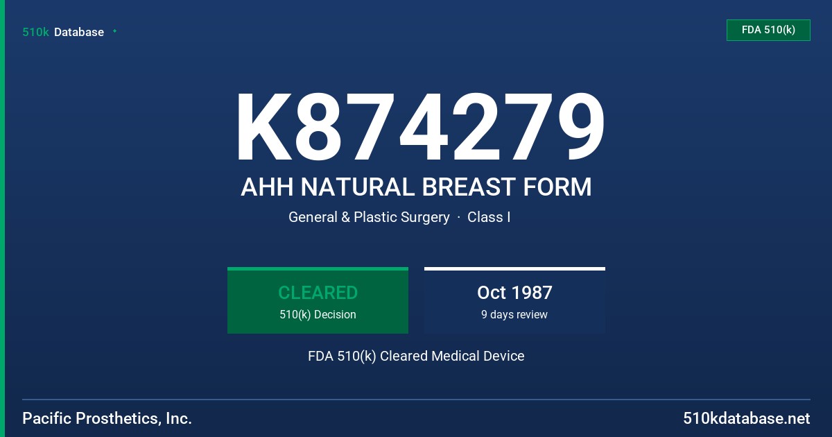 K874279 AHH NATURAL BREAST FORM FDA 510(k) Cleared Medical Device