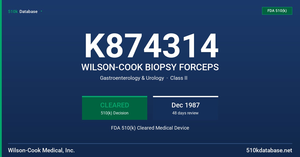 K874314 WILSON-COOK BIOPSY FORCEPS FDA 510(k) Cleared Medical Device