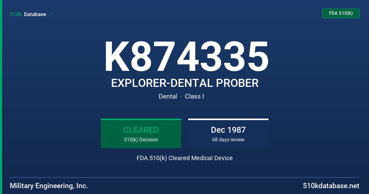 K874335 EXPLORER-DENTAL PROBER FDA 510(k) Cleared Medical Device
