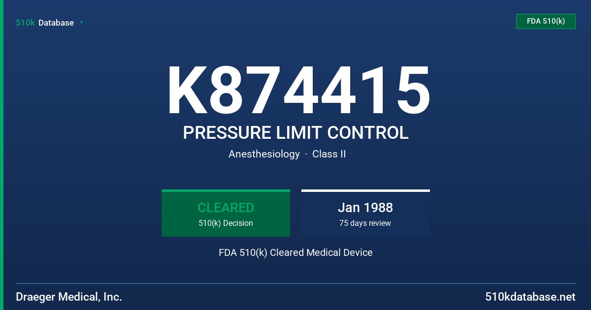 K874415 PRESSURE LIMIT CONTROL FDA 510(k) Cleared Medical Device