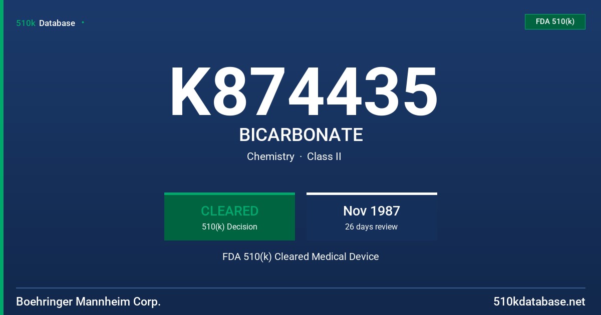 K874435 BICARBONATE FDA 510(k) Cleared Medical Device