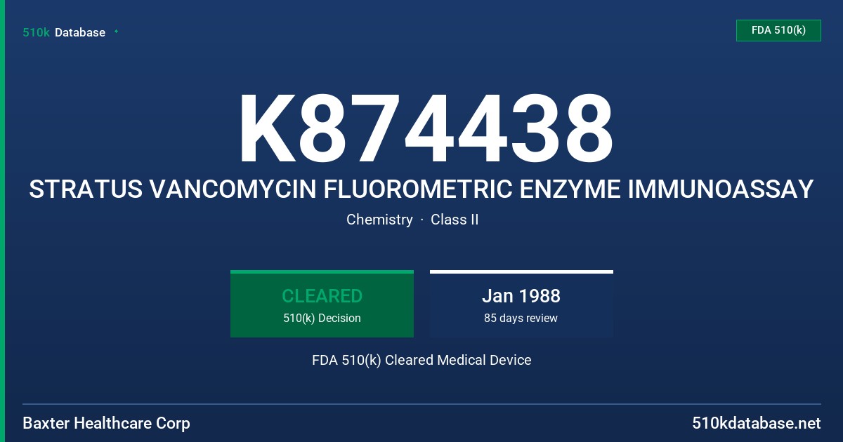 K874438 STRATUS VANCOMYCIN FLUOROMETRIC ENZYME IMMUNOASSAY FDA 510(k) Cleared Medical Device