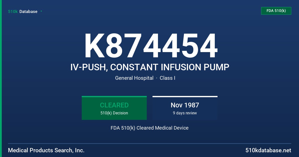 K874454 IV-PUSH, CONSTANT INFUSION PUMP FDA 510(k) Cleared Medical Device