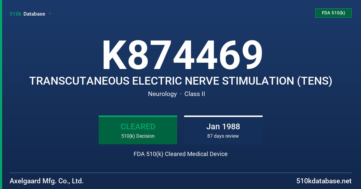 K874469 TRANSCUTANEOUS ELECTRIC NERVE STIMULATION (TENS) FDA 510(k) Cleared Medical Device