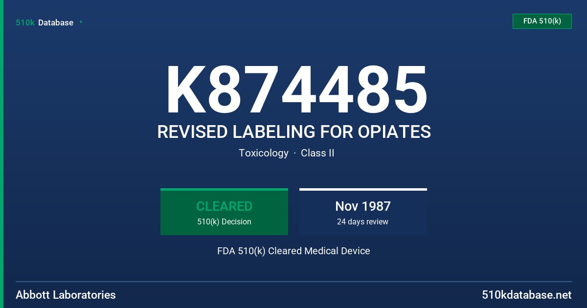 K874485 REVISED LABELING FOR OPIATES FDA 510(k) Cleared Medical Device