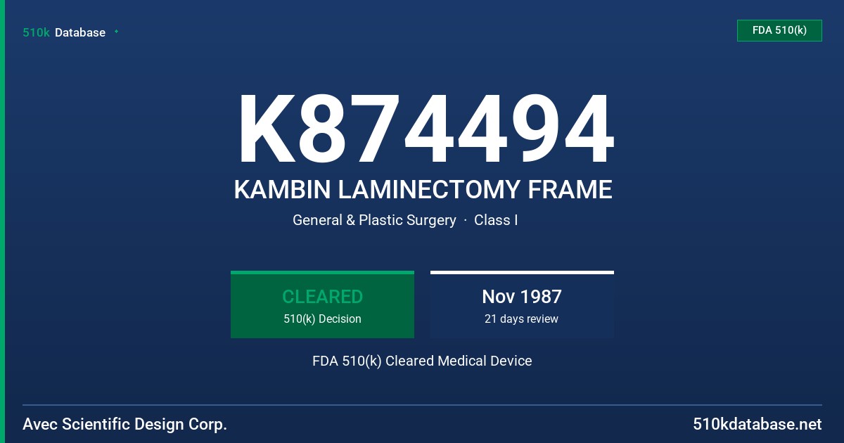 K874494 KAMBIN LAMINECTOMY FRAME FDA 510(k) Cleared Medical Device
