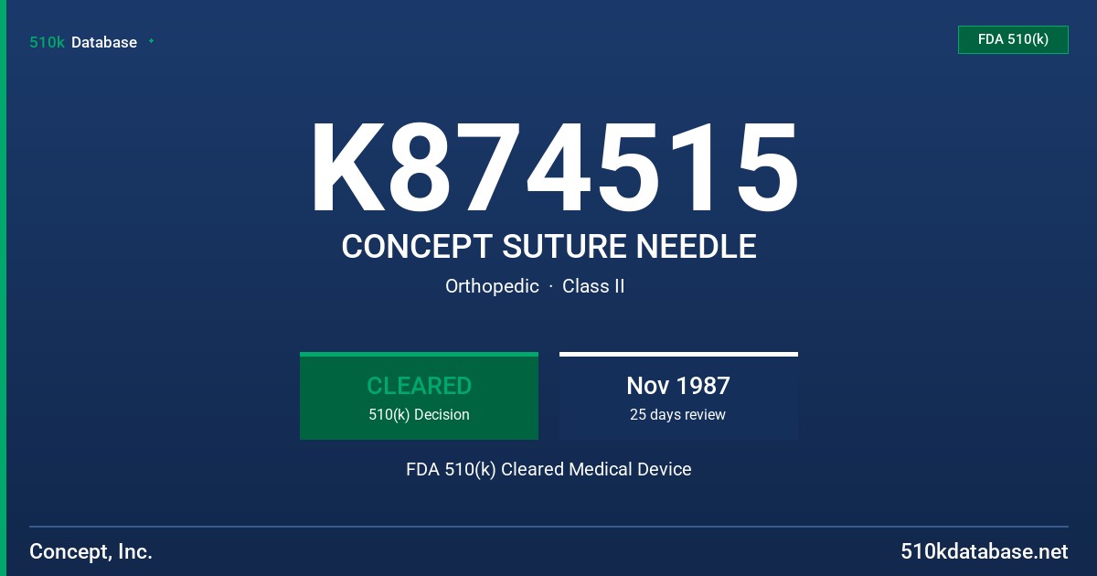K874515 CONCEPT SUTURE NEEDLE FDA 510(k) Cleared Medical Device