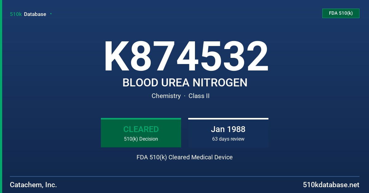 K874532 BLOOD UREA NITROGEN FDA 510(k) Cleared Medical Device